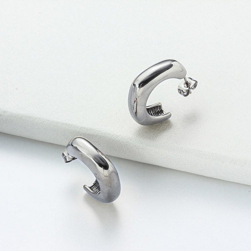 Brincos de argola em aço inoxidável com cor de aço inoxidável estilo minimalista -SSEGG143-32395