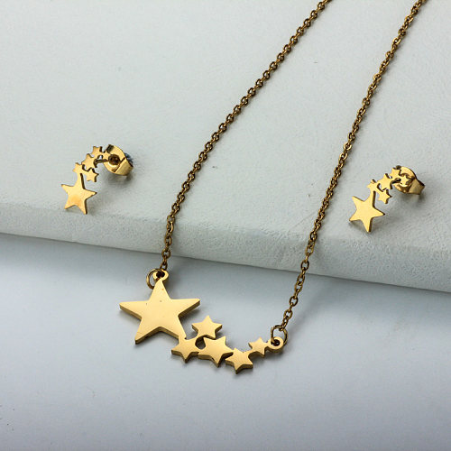 Conjuntos de Joyas Estrella de Acero Inoxidable Chapados en Oro de 18k -SSCSG143-32376