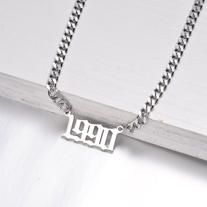 Stainless Steel Multi Layered Birth Year Necklace -SSNEG142-32582