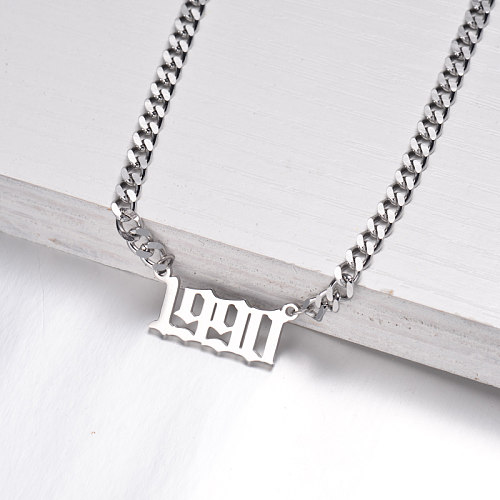 Stainless Steel Multi Layered Birth Year Necklace -SSNEG142-32582