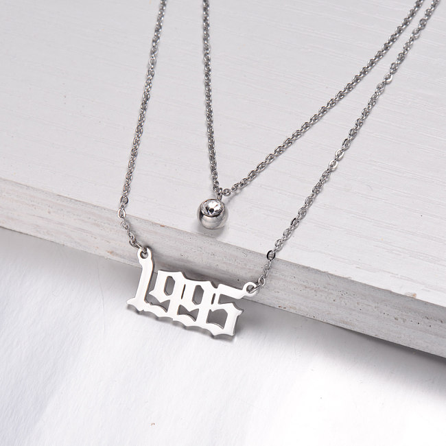 Stainless Steel Multi Layered Birth Year Necklace -SSNEG142-32571