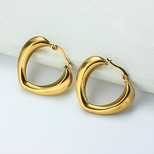 Boucles d'oreilles créoles style minimaliste en acier inoxydable plaqué or 18 carats - SSEGG143-32390
