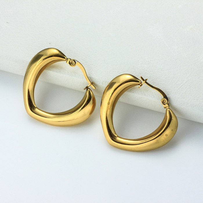 Stainless Steel 18K Gold Plated Minimalist Style Hoop Earrings -SSEGG143-32390