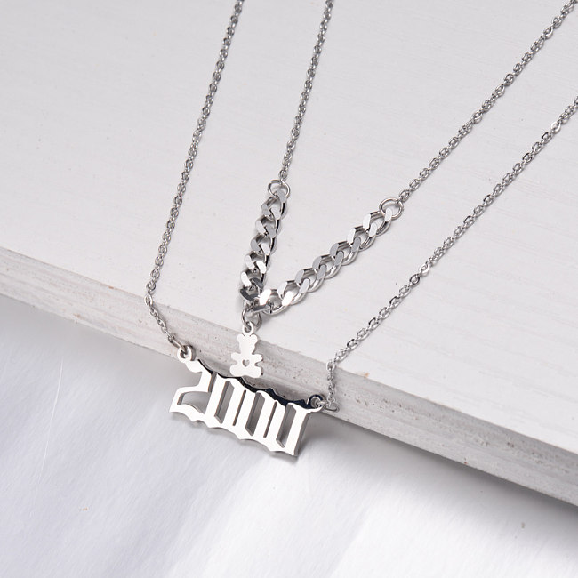 Stainless Steel Multi Layered Birth Year Necklace -SSNEG142-32576