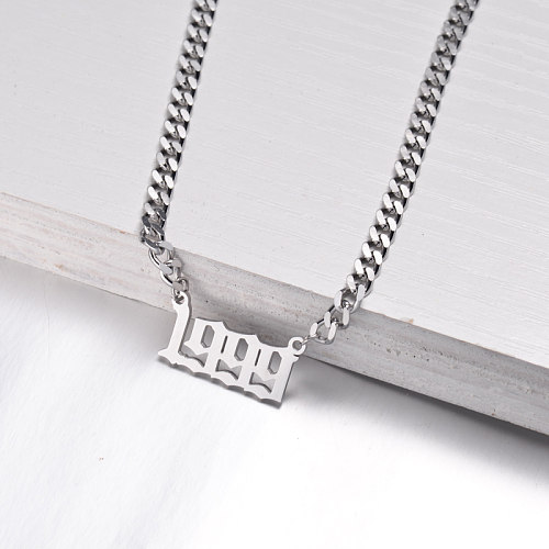Stainless Steel Multi Layered Birth Year Necklace -SSNEG142-32587