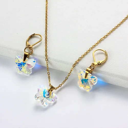Stainless Steel Crystal Butterfly Jewelry Sets-SSCSG142-32031