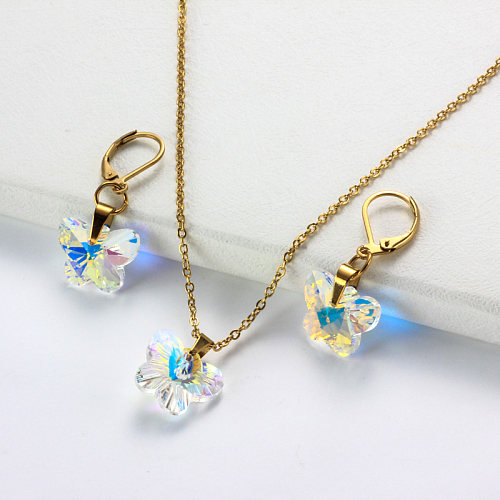 Stainless Steel Crystal Butterfly Jewelry Sets-SSCSG142-32031