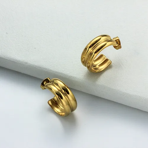 Stainless Steel 18K Gold Plated Minimalist Style Hoop Earrings -SSEGG143-32397