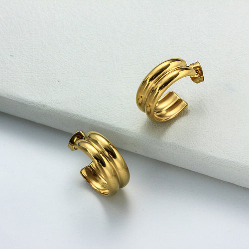 Boucles d'oreilles créoles style minimaliste en acier inoxydable plaqué or 18 carats - SSEGG143-32397