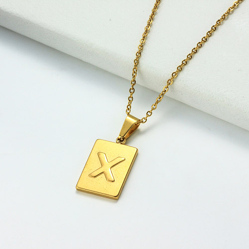 Collar con letra inicial rectangular personalizado chapado en oro de 18 k SSNEG143-32459