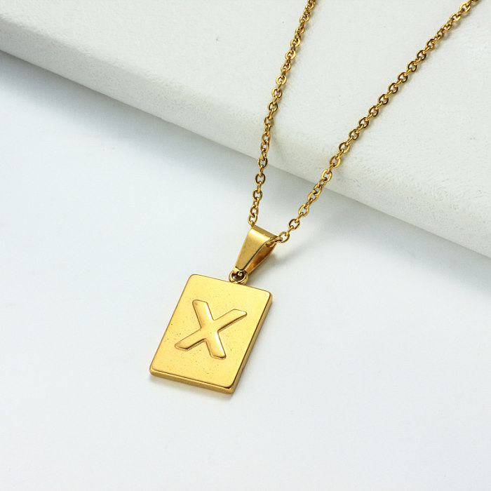 18k Gold Plated Personalized Rectangle Initial Letter Necklace SSNEG143-32459