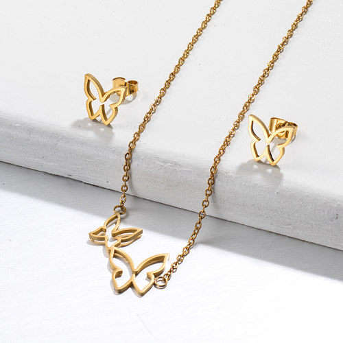Stainless Steel 18k Gold Plated Butterfly Jewelry Sets -SSCSG143-32374
