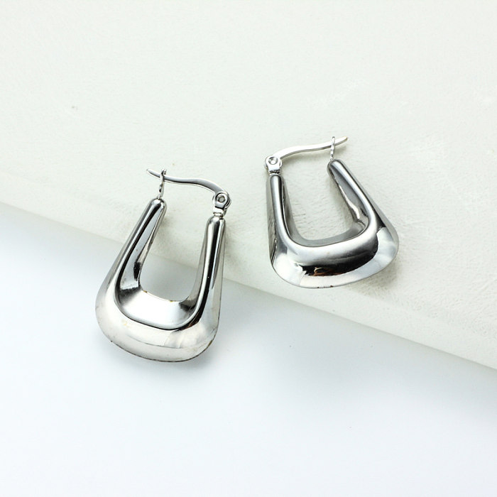 Stainless Steel Steel Color Minimalist Style Hoop Earrings -SSEGG143-32387