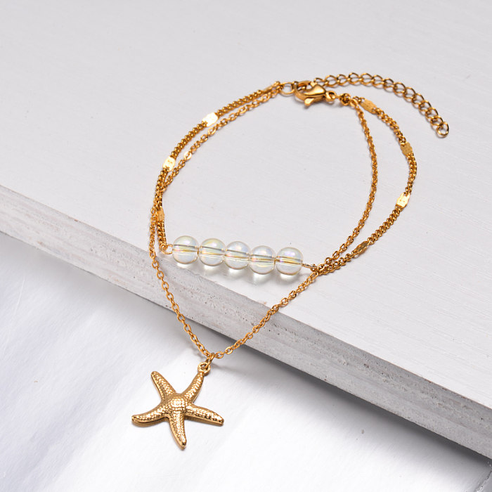18 Karat vergoldetes Perlen-Seestern-Armband für Strand -SSBTG142-32598