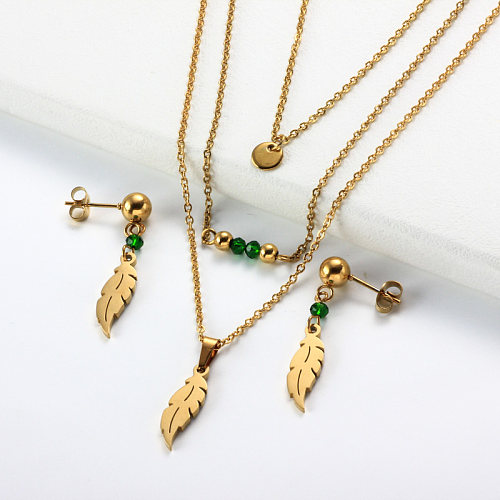 Stainless Steel Leaf Multi Layered Necklace Sets -SSCSG142-31983