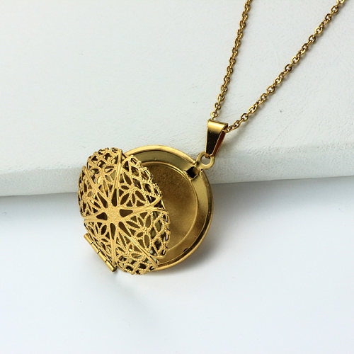 Stainless Steel 18k Gold Plated Locket Pendant Necklace -SSNEG143-32405