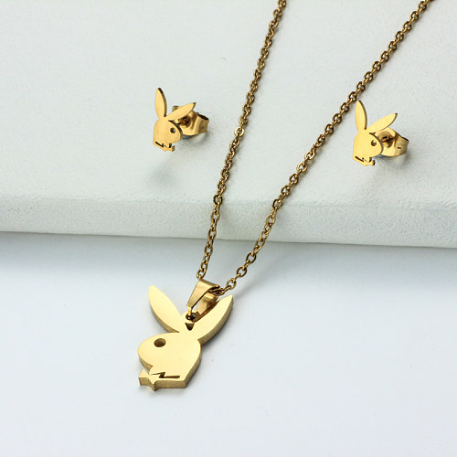 Stainless Steel 18k Gold Plated Rabbit Jewelry Sets -SSCSG143-32367