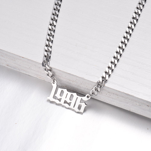 Stainless Steel Multi Layered Birth Year Necklace -SSNEG142-32584