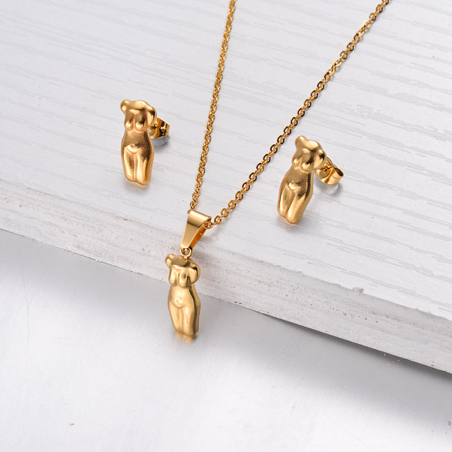 Conjunto de joias com colar de corpo feminino banhado a ouro 18k -SSCSG143-32481