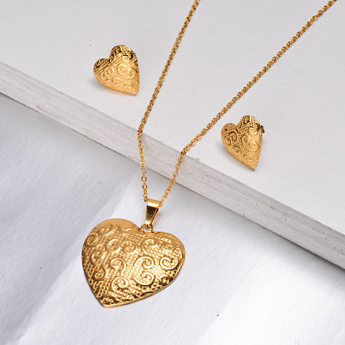18k Gold Plated Heart Necklace Earrings Sets -SSCSG143-32621