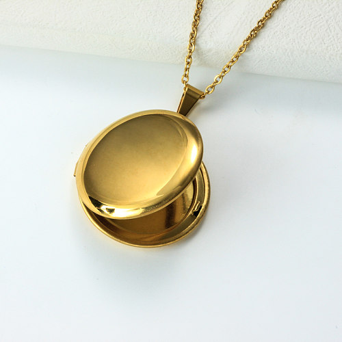 Colar pendente de medalhão banhado a ouro 18k de aço inoxidável -SSNEG143-32409