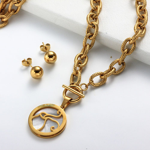 Conjuntos de collar con colgante de madreperla del zodiaco chapado en oro de 18k -SSCSG142-31995