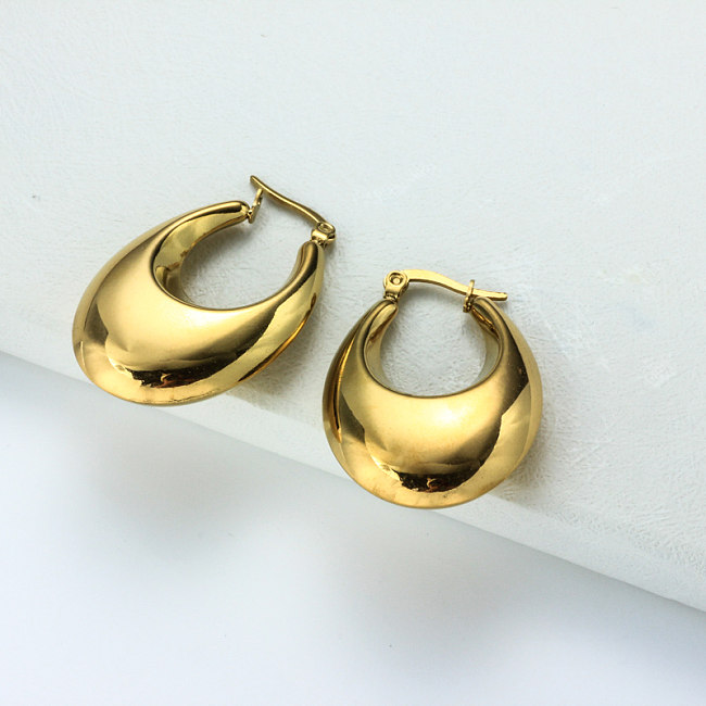 Boucles d'oreilles créoles style minimaliste en acier inoxydable plaqué or 18 carats - SSEGG143-32393