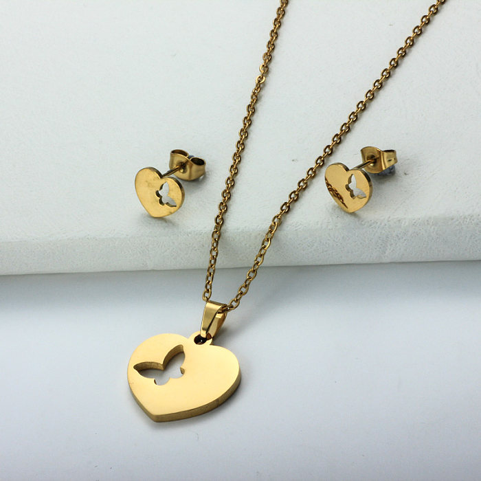 مجموعات مجوهرات على شكل قلب فراشة من الفولاذ المقاوم للصدأ- SSCSG143-32351