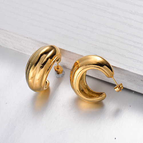 18K Gold Plated French Style Hoop Earrings -SSEGG143-32485