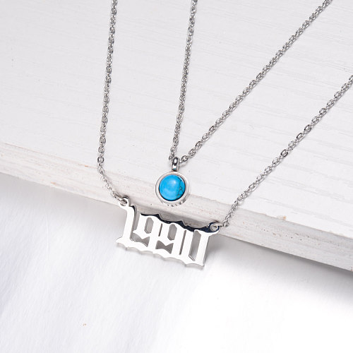 Stainless Steel Multi Layered Birth Year Necklace -SSNEG142-32566