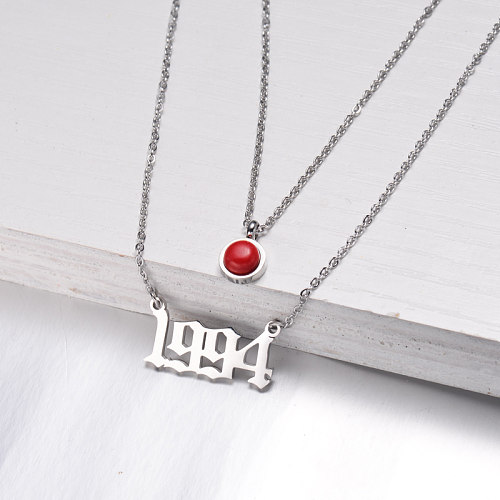 Stainless Steel Multi Layered Birth Year Necklace -SSNEG142-32570