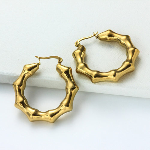 Stainless Steel 18K Gold Plated Minimalist Style Hoop Earrings -SSEGG143-32379