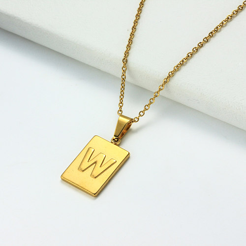 Collar con letra inicial rectangular personalizado chapado en oro de 18 k SSNEG143-32458