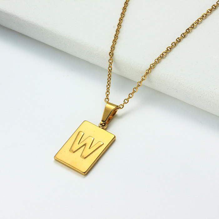 18k Gold Plated Personalized Rectangle Initial Letter Necklace SSNEG143-32458