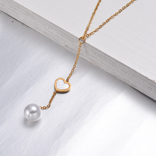 Collar Corazón De Perlas Chapado En Oro 18k -SSNEG142-32535
