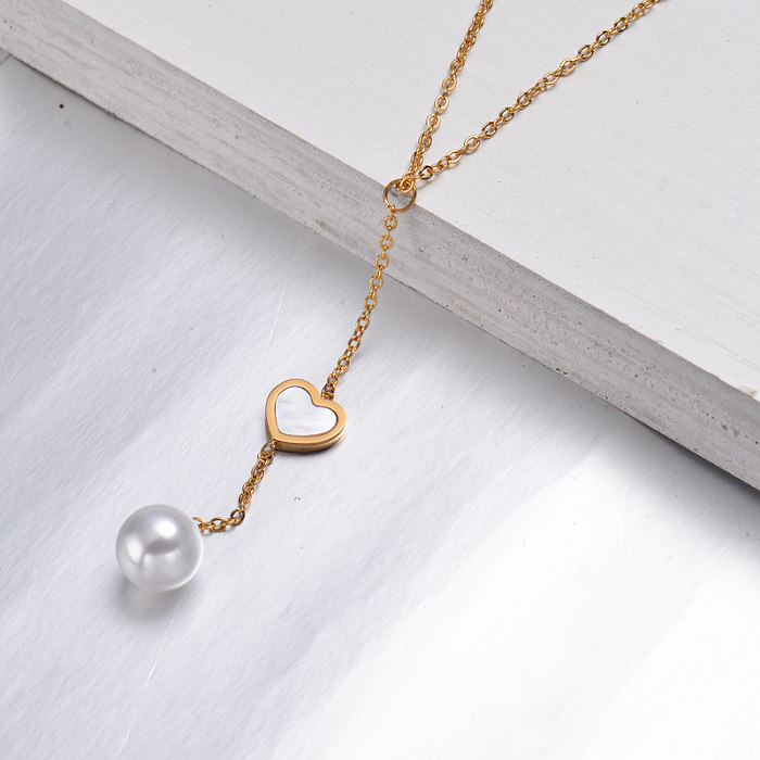18k Gold Plated Pearl Heart Necklace -SSNEG142-32535