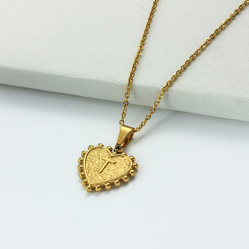 Collar con letra inicial de corazón personalizado chapado en oro de 18 k SSNEG143-32429