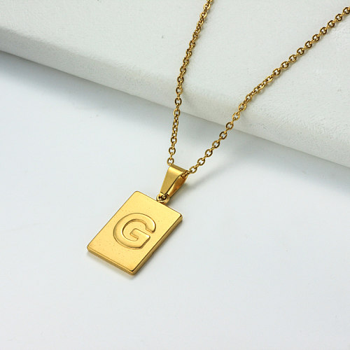 Collar con letra inicial rectangular personalizado chapado en oro de 18 k SSNEG143-32442