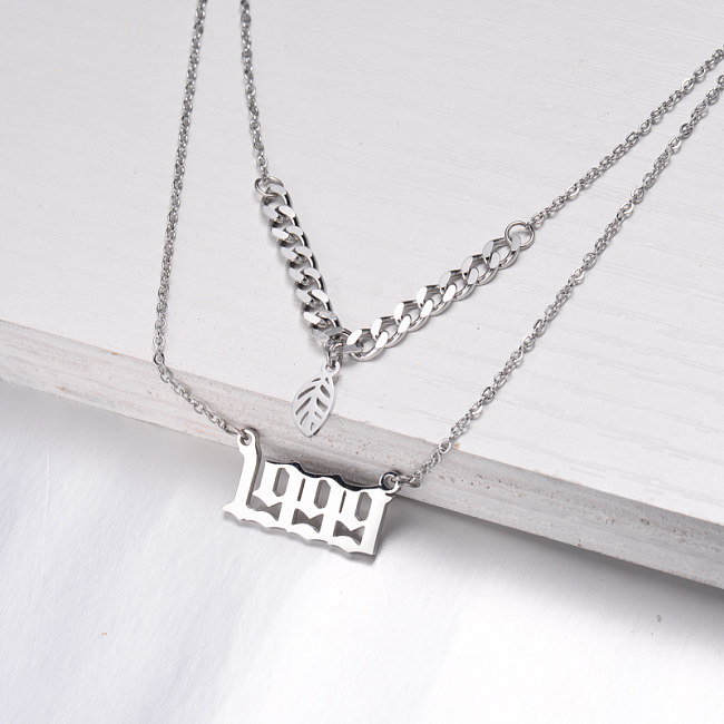 Stainless Steel Multi Layered Birth Year Necklace -SSNEG142-32575