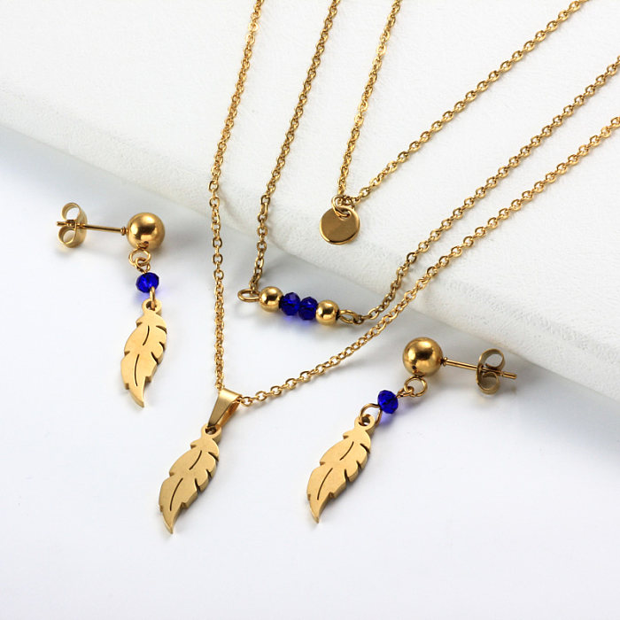 Stainless Steel Leaf Multi Layered Necklace Sets -SSCSG142-31984