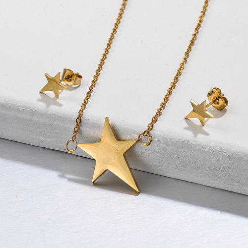 Conjuntos de Joyas Estrella de Acero Inoxidable Chapados en Oro de 18k -SSCSG143-32375