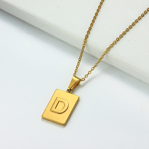 Collar con letra inicial rectangular personalizado chapado en oro de 18 k SSNEG143-32439