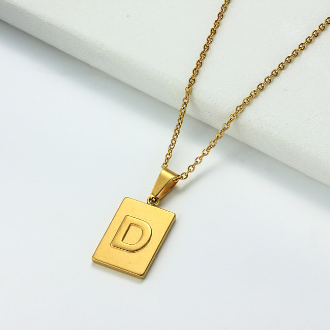 Colar com letras iniciais retangulares personalizadas banhado a ouro 18k SSNEG143-32439