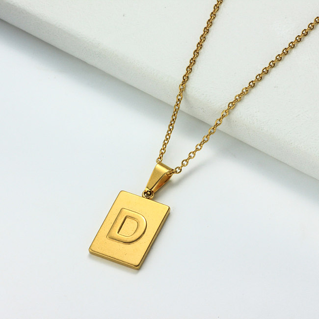 Collier Rectangle Lettre Initiale Personnalisé Plaqué Or 18 Carats SSNEG143-32439