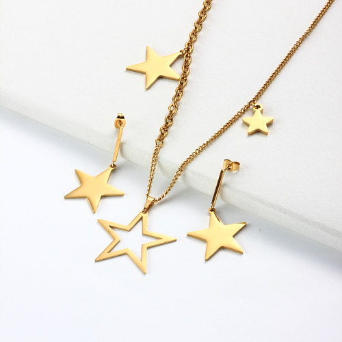 Stainless Steel Pearl Star Pendant Necklace Sets -SSCSG142-31991