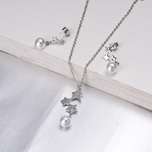 Stainless Steel Crystal Star Pearl Jewelry Sets -SSCSG143-32617