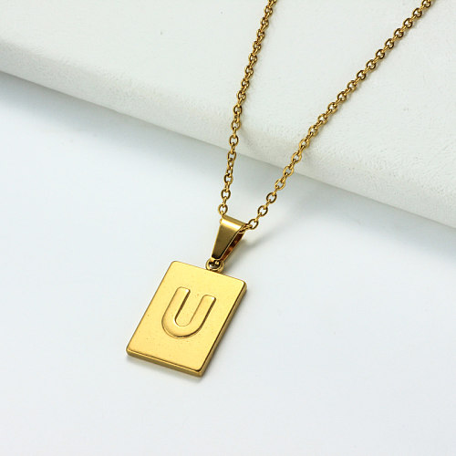 Collar con letra inicial rectangular personalizado chapado en oro de 18 k SSNEG143-32456