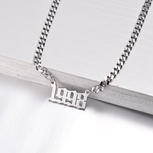 Stainless Steel Multi Layered Birth Year Necklace -SSNEG142-32586