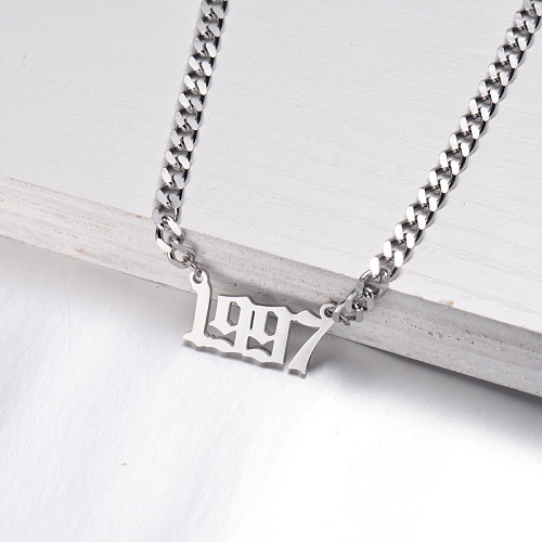 Stainless Steel Multi Layered Birth Year Necklace -SSNEG142-32585