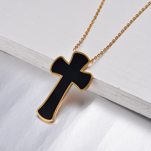 Collier Grande Croix Plaqué Or 18K -SSNEG143-32611